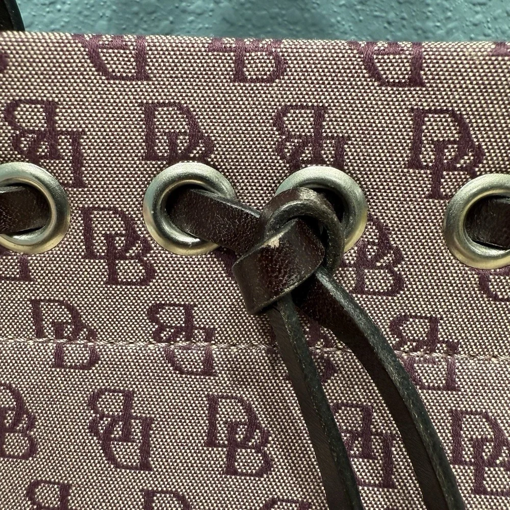 Dooney & Bourke Signature Canvas Satchel Logo Bag Double Leather Handles Tassels